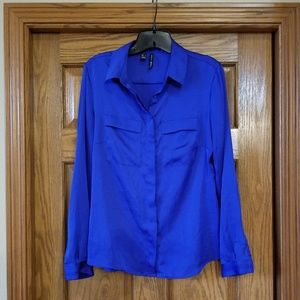 MNG Long Sleeve Cobalt Blue Button Up Skirt